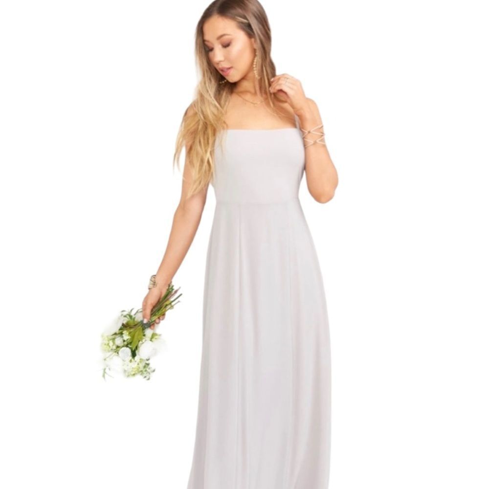 Show Me Your Mumu Lauren Tie Maxi Dress in Dove Grey Chiffon. Size X Small. NWT!